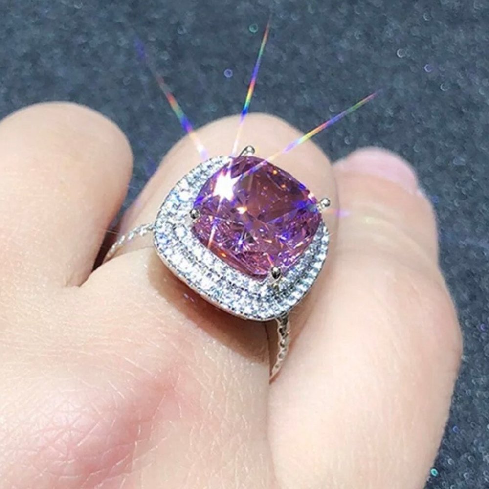 PINK SILVER DIAMOND BRIDAL RING - Picture 5 of 6